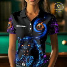 Load image into Gallery viewer, Personalized Blue Purple  Flaming 3D Panther Billiard Shirts For Women, Cool Team Billiard Jerseys TDM5196