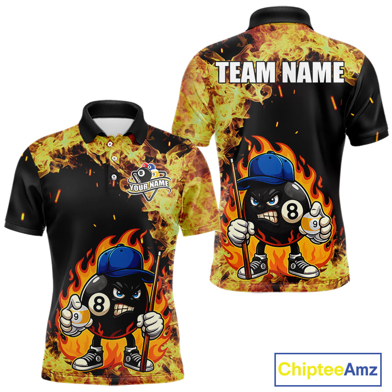 Personalized Billiard Flame Funny 8 Ball Pool Polo & 1/4 Zip For Men Custom Billiard Team Jersey TDM5201