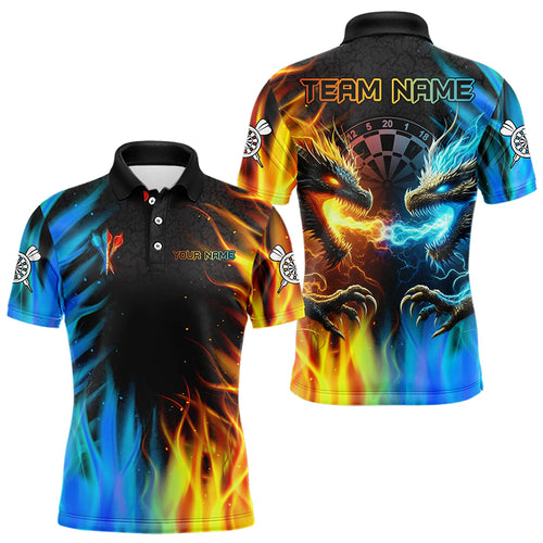 Personalized Dragon Water Fire 3D Dart Polo & Quarter Zip Custom Dart Shirts For Men Dart Jerseys TDM3213