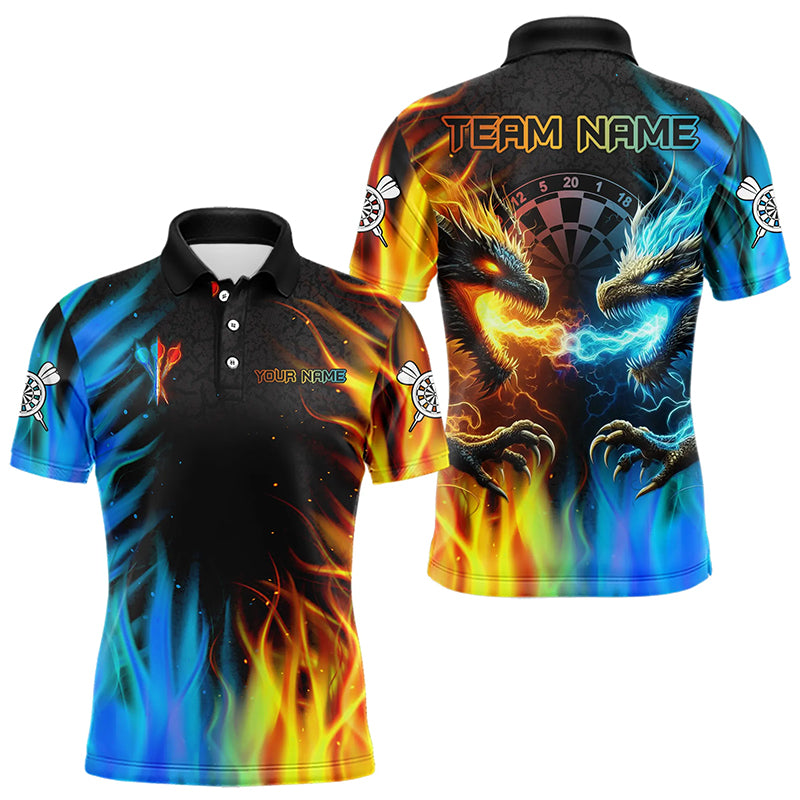 Personalized Dragon Water Fire 3D Dart Polo & Quarter Zip Custom Dart Shirts For Men Dart Jerseys TDM3213