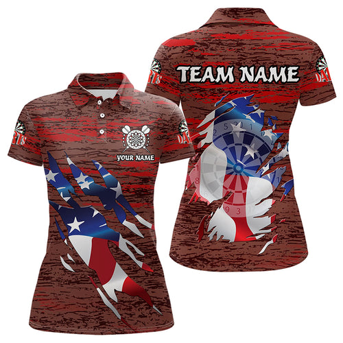 Personalized Red Grunge American Flag Darts Shirts For Women Custom Patriotic Darts Team Jerseys TDM3214