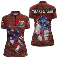 Load image into Gallery viewer, Personalized Red Grunge American Flag Darts Shirts For Women Custom Patriotic Darts Team Jerseys TDM3214