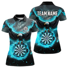 Load image into Gallery viewer, Personalized Blue Cyan Fire Flame Dartboard Eagle 3D Women Dart Shirt, Darts League Team Shirt Jersey TDM3220