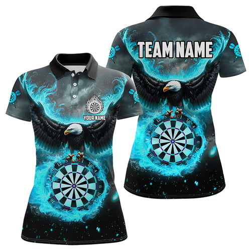 Personalized Blue Cyan Fire Flame Dartboard Eagle 3D Women Dart Shirt, Darts League Team Shirt Jersey TDM3220