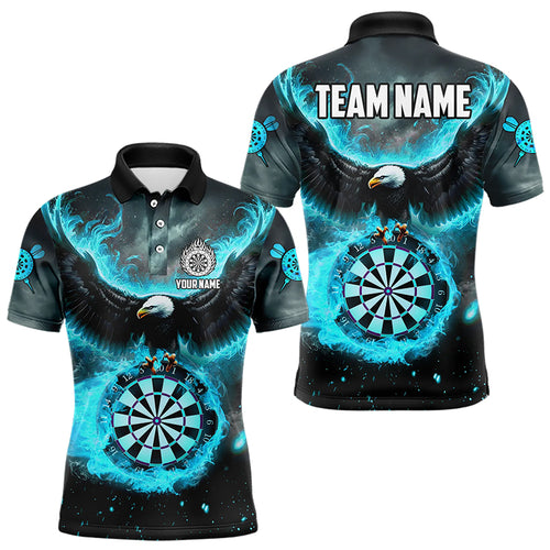 Personalized Blue Cyan Fire Flame Dartboard Eagle 3D Men Dart Shirt, Darts League Team Shirt Jersey TDM3220
