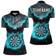Load image into Gallery viewer, Personalized Blue Cyan Fire Flame Dartboard Eagle 3D Women Dart Shirt, Darts League Team Shirt Jersey TDM3220