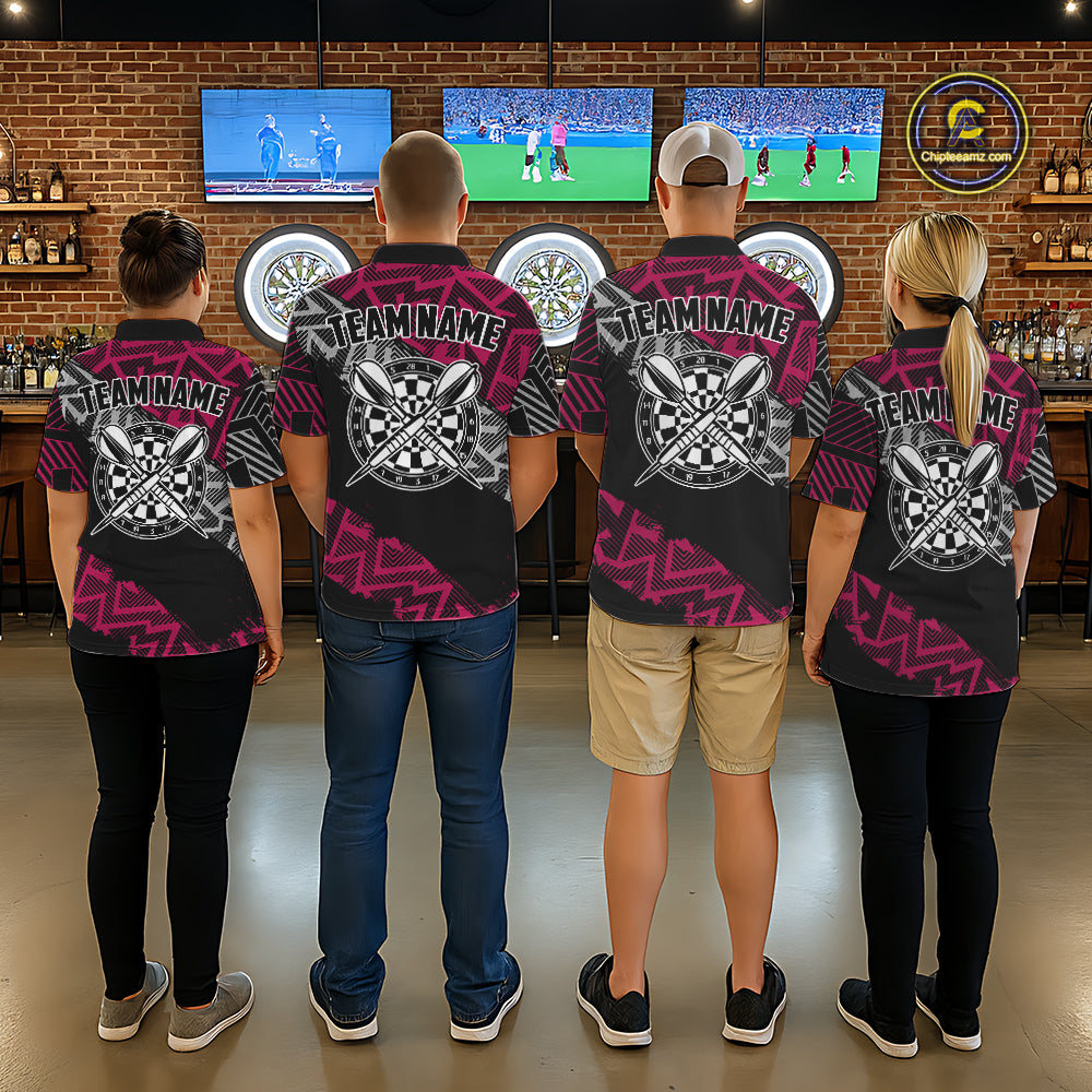 Custom Darts Shirts For Men Personalized Zig-Zag Pattern Dart Jersey, Cool Darts Team Shirts|Pink TDM5453