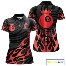 Load image into Gallery viewer, Custom Crown 8 Ball Billiard Shirt For Women, Black And Red Pool Team Jersey Polo &amp; Quarter Zip TDM5458