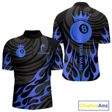 Load image into Gallery viewer, Custom Crown 8 Ball Billiard Shirt For Men, Black And Blue Pool Team Jersey Polo &amp; Quarter Zip TDM5459
