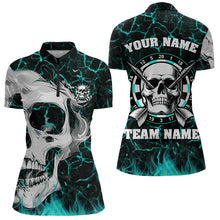 Load image into Gallery viewer, Personalized Turquoise Glowing Crack Skull Dart Shirts Custom Scary Dart Shirts For Women Dart Jersey TDM3416