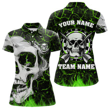 Load image into Gallery viewer, Personalized Green Glowing Fire Crack Skull Dart Shirt Custom Dart Shirts For Women Dart Team Jersey TDM3418