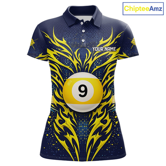 Personalized Tribal Flame 9 Ball Billiard Shirt For Women Custom 9 Ball Pool Team Jersey TDM5712