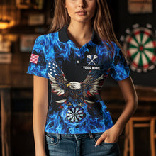 Load image into Gallery viewer, Blue Flaming  American Flag Eagle Custom 3D Dart Shirts For Women, Patriotic Darts Team Jersey TDM3556