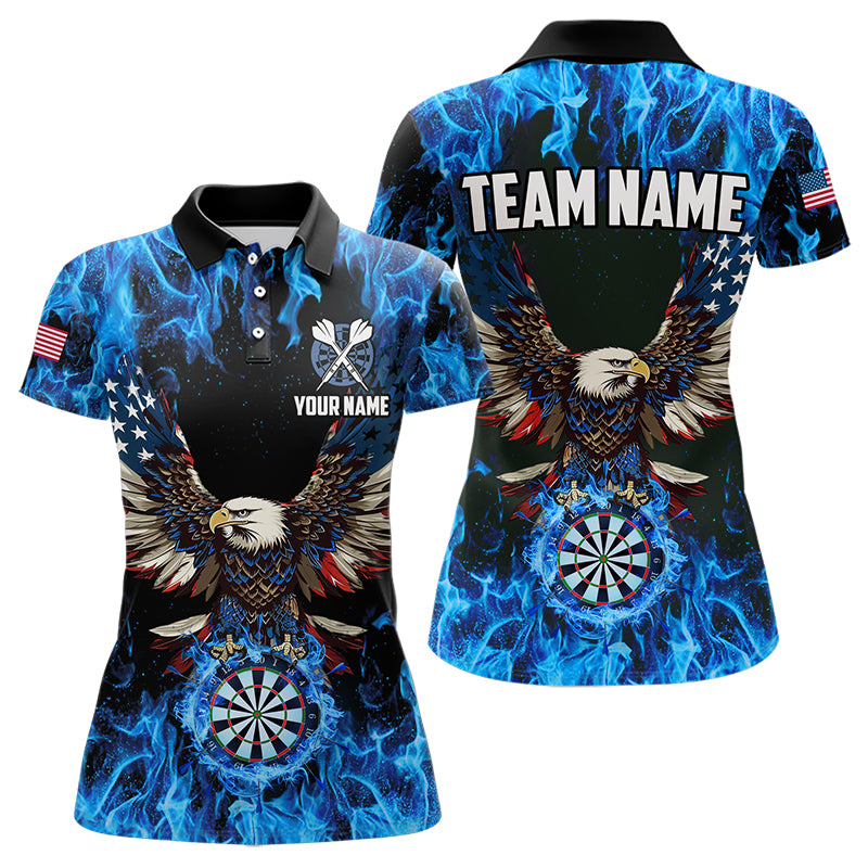 Blue Flaming  American Flag Eagle Custom 3D Dart Shirts For Women, Patriotic Darts Team Jersey TDM3556