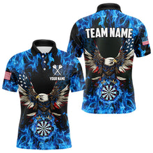 Load image into Gallery viewer, Blue Flaming American Flag Eagle Custom 3D Dart Shirts For Men, Patriotic Darts Team Jersey TDM3556