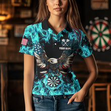 Load image into Gallery viewer, Turquoise Flame American Flag Eagle Custom 3D Dart Shirt For Women Patriotic Darts League Team Jersey TDM3557