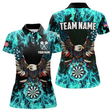 Load image into Gallery viewer, Turquoise Flame American Flag Eagle Custom 3D Dart Shirt For Women Patriotic Darts League Team Jersey TDM3557