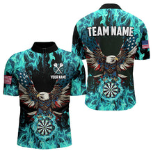 Load image into Gallery viewer, Turquoise Flame American Flag Eagle Custom 3D Dart Shirt For Men Patriotic Darts League Team Jersey TDM3557