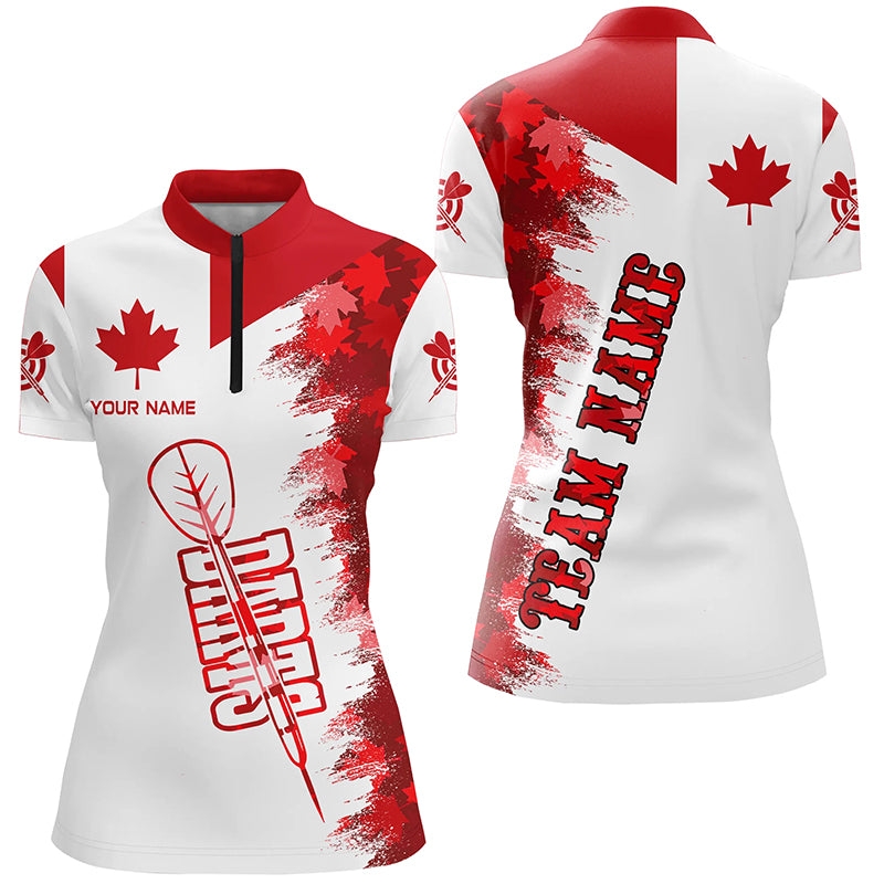 Personalized Darts Canada Flag Vintage Women Quarter-Zip Shirts Custom Canadian Darts Shirts TDM1234