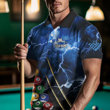 Load image into Gallery viewer, Personalized 3D Pool Ball Thunder Lightning Blue Billiard Shirts For Men, 8 Ball Billiard Jerseys TDM3717