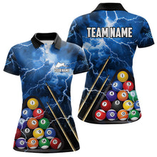 Load image into Gallery viewer, Personalized 3D Pool Ball Thunder Lightning Blue Billiard Shirts For Women, 8 Ball Billiard Jerseys TDM3717