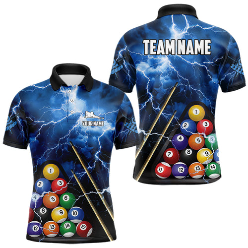 Personalized 3D Pool Ball Thunder Lightning Blue Billiard Shirts For Men, 8 Ball Billiard Jerseys TDM3717