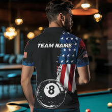 Load image into Gallery viewer, Personalized Grunge 8 Ball Pool American Flag Billiard Shirts For Men, US Flag Billiard Jerseys TDM3718