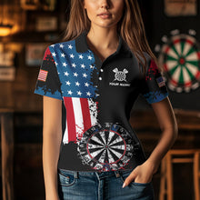 Load image into Gallery viewer, Personalized Grunge Dartboard American Flag Darts Shirts For Women, Patriotic Us Flag Dart Jerseys TDM3719