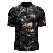 Load image into Gallery viewer, Personalized Skull Dartboard Smoke Pattern Black Dart Shirts For Men Dart Jerseys Polo &amp; 1/4 Zip TDM3720