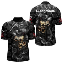 Load image into Gallery viewer, Personalized Skull Dartboard Smoke Pattern Black Dart Shirts For Men Dart Jerseys Polo &amp; 1/4 Zip TDM3720