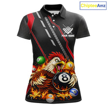 Load image into Gallery viewer, Funny Chicken Flame 8 Ball Billiard Shirt For Women Custom Billiard Team Jersey Polo &amp; 1/4 Zip TDM6068