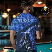 Load image into Gallery viewer, Personalized Death Skeleton Blue Camo Billiard Shirts For Men Custom Military Billiard Jerseys TDM3985
