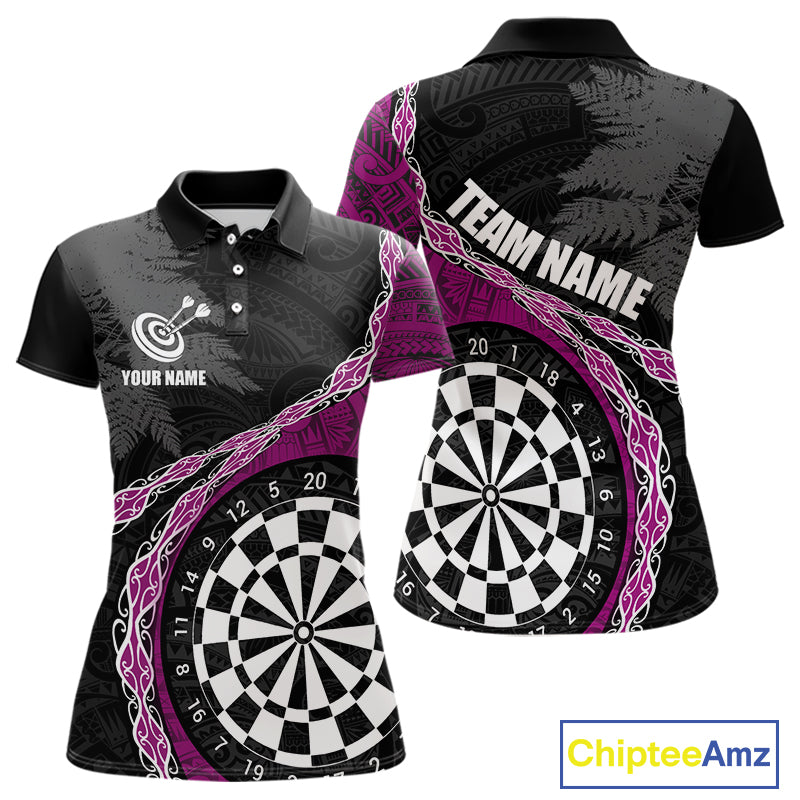 Custom Black And Purple Tribal Darts Shirts For Women | Team Polo & Quarter Zip Darts Jerseys TDM3991