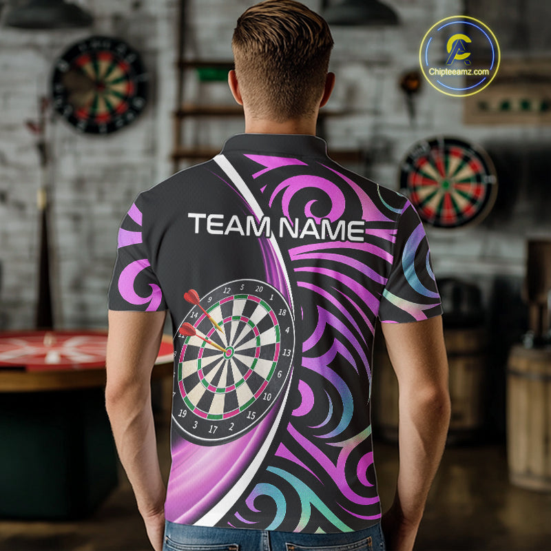 Funny Neon Purple Tribal Dart Shirts For Men – Custom Team Darts Jersey Polo & Quarter Zip TDM3993