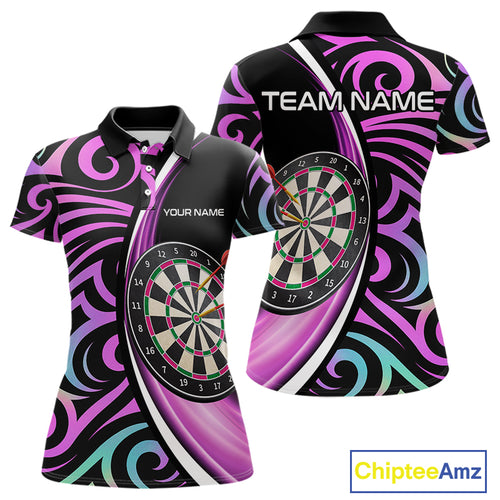 Funny Neon Purple Tribal Dart Shirts For Women – Custom Team Darts Jersey Polo & Quarter Zip TDM3993