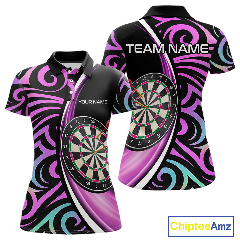 Funny Neon Purple Tribal Dart Shirts For Women – Custom Team Darts Jersey Polo & Quarter Zip TDM3993