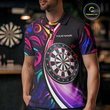 Load image into Gallery viewer, Funny Colorful Neon Swirl Pattern Custom Dart Shirts For Men, Team Polo &amp; Quarter Zip Dart Jerseys TDM3994