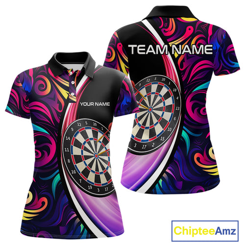 Funny Colorful Neon Swirl Pattern Custom Dart Shirts For Women, Team Polo & Quarter Zip Dart Jerseys TDM3994