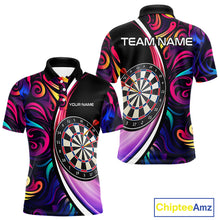 Load image into Gallery viewer, Funny Colorful Neon Swirl Pattern Custom Dart Shirts For Men, Team Polo &amp; Quarter Zip Dart Jerseys TDM3994