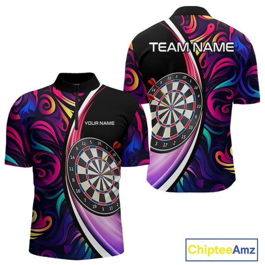 Funny Colorful Neon Swirl Pattern Custom Dart Shirts For Men, Team Polo & Quarter Zip Dart Jerseys TDM3994