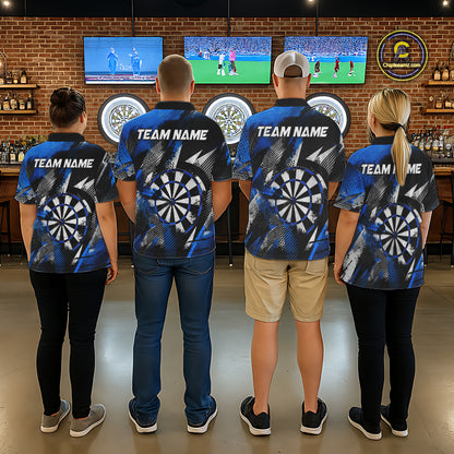 Personalized Blue Geometric Grunge Darts Shirt For Men Custom Darts Team Jersey Polo & 1/4 Zip TDM6507