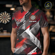 Load image into Gallery viewer, Personalized Red Geometric Grunge Darts Shirt For Men Custom Darts Team Jersey Polo &amp; 1/4 Zip TDM6508
