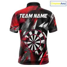 Load image into Gallery viewer, Personalized Red Geometric Grunge Darts Shirt For Men Custom Darts Team Jersey Polo &amp; 1/4 Zip TDM6508