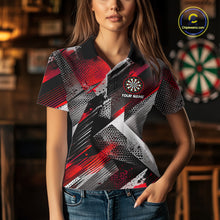 Load image into Gallery viewer, Personalized Red Geometric Grunge Darts Shirt For Women Custom Darts Team Jersey Polo &amp; 1/4 Zip TDM6508