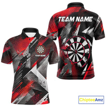 Load image into Gallery viewer, Personalized Red Geometric Grunge Darts Shirt For Men Custom Darts Team Jersey Polo &amp; 1/4 Zip TDM6508