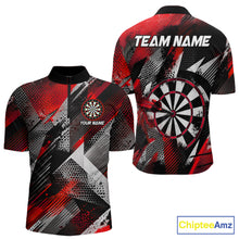 Load image into Gallery viewer, Personalized Red Geometric Grunge Darts Shirt For Men Custom Darts Team Jersey Polo &amp; 1/4 Zip TDM6508