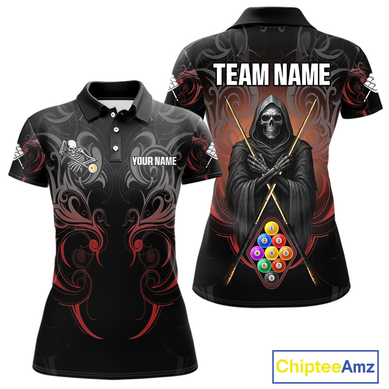 Personalized 9 Ball Tribal Billiard Shirts For Women Custom Grim Reaper 9 Ball Pool Team Jerseys TDM4184