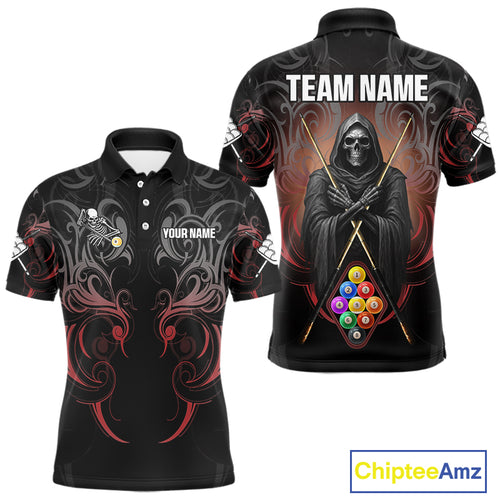Personalized 9 Ball Tribal Billiard Shirts For Men Custom Grim Reaper 9 Ball Pool Team Jerseys TDM4184