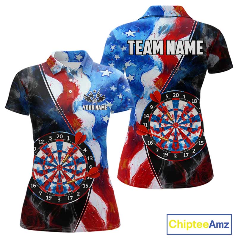 Personalized Watercolor American Flag Dart Shirts For Women Custom Patriotic Darts Team Jerseys TDM4192