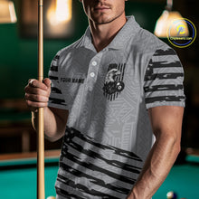 Load image into Gallery viewer, Personalized Grey US Flag Eagle Billiard Shirts For Men Custom Patriotic Billiard Pool Jerseys TDM2221